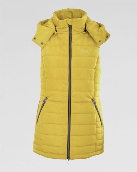 Verlängerte, limettefarbene Steppweste – sportiv, modern, vielseitig