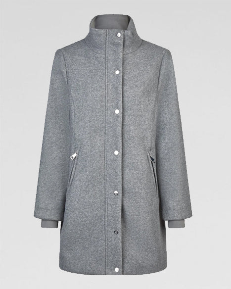 Grau melierter Mantel in Kochwolloptik – Zeitlos elegant für jeden Anlass