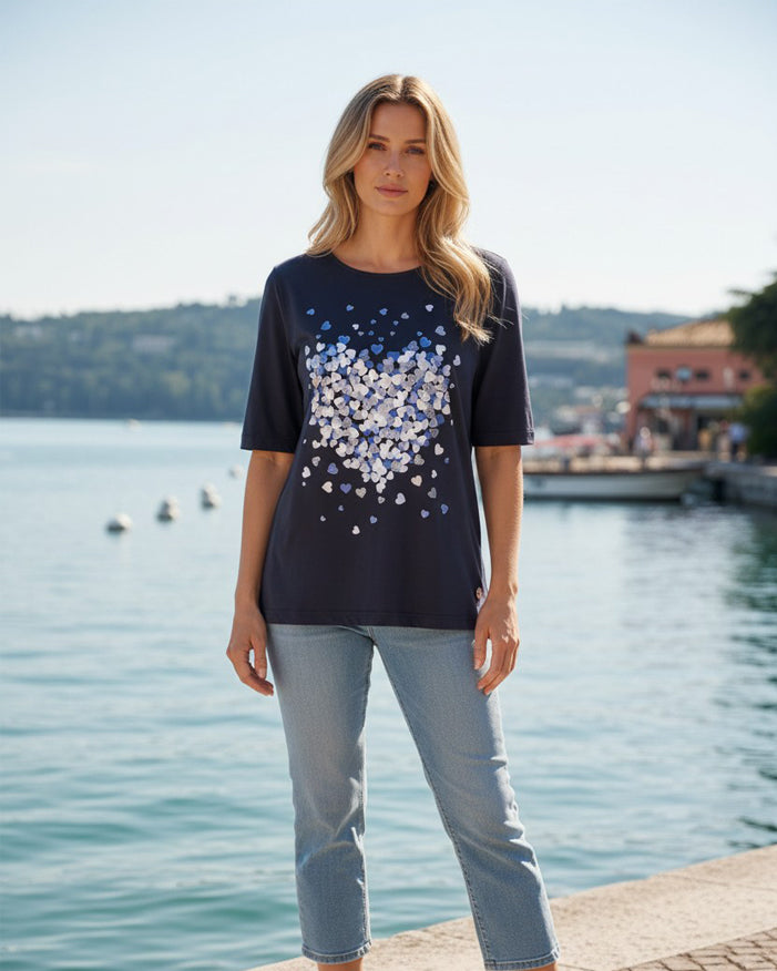 T-Shirt mit verlängertem 1/2 Arm & Herz-Print