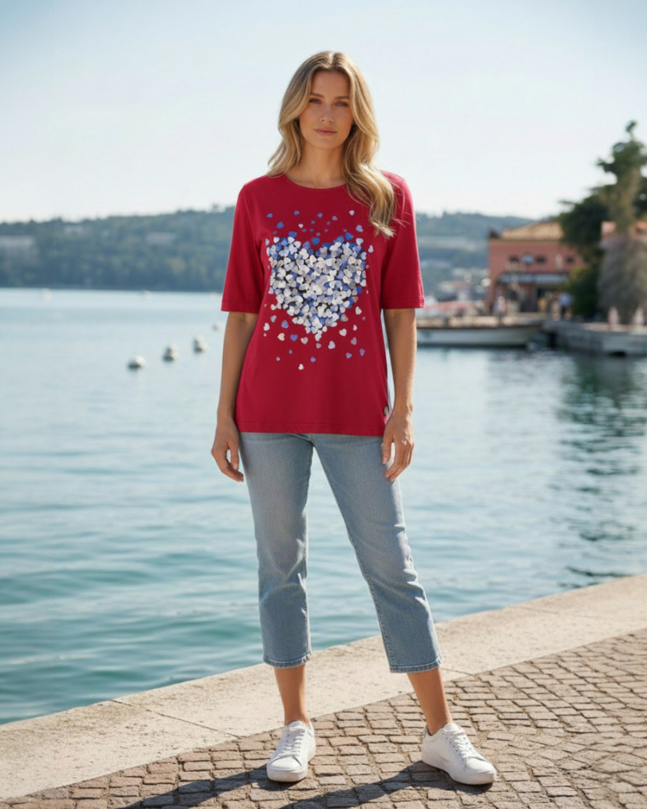 T-Shirt mit verlängertem 1/2 Arm & Herz-Print