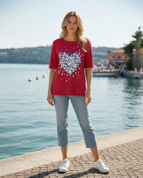 T-Shirt mit verlängertem 1/2 Arm & Herz-Print
