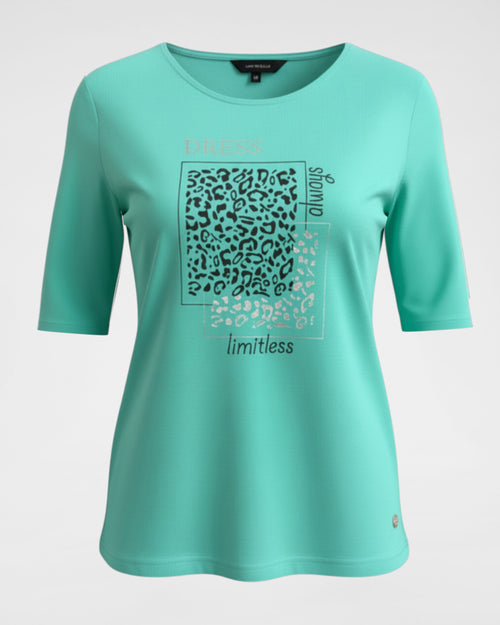 Mint Fresh Jerseyshirt mit Print – verlängerter 1/2 Arm