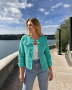 Jeansjacke mit Rundhalsausschnitt – Garment Dyed Look