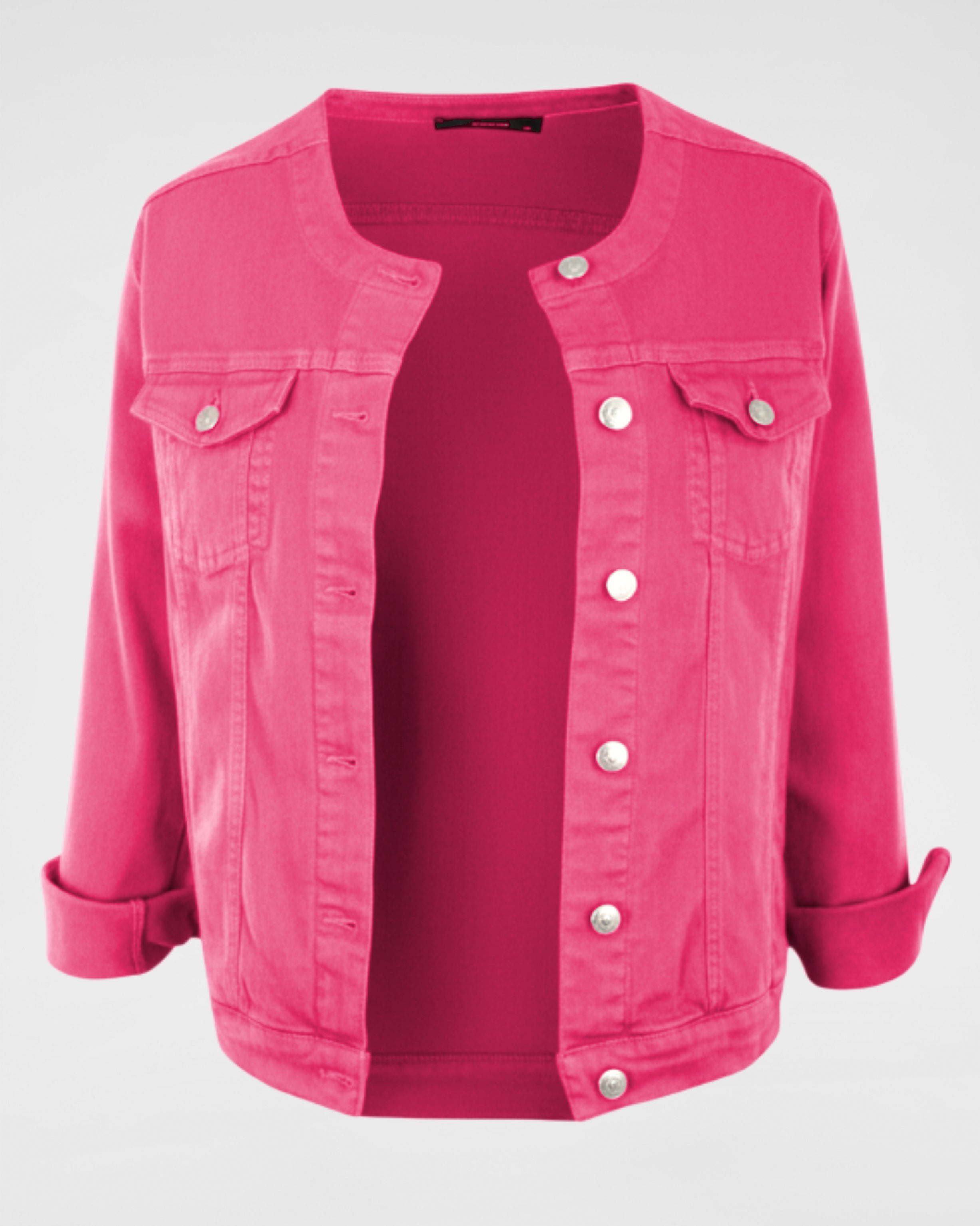 Jeansjacke mit Rundhalsausschnitt – Garment Dyed Look