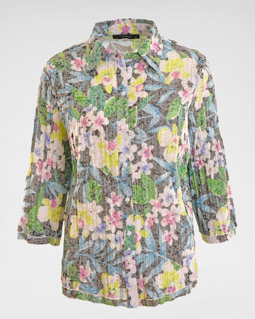 3/4 Arm Ausbrennerbluse Multicolor – Leichte Damenbluse auf dunkelblauem Fond