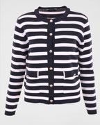 Maritime Strickjacke Navy/Weiß – Hochwertige Strickjacke mit maritimen Knöpfen