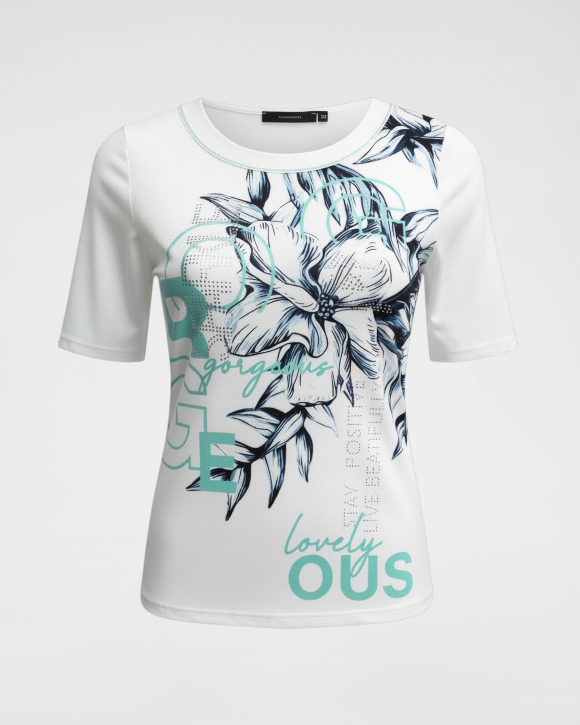 Elegantes Shirt mit Statement-Print & Glitzer – Femininer Halbarm Style