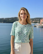 Mint Minimalprint Jerseyshirt – verlängerter 1/2 Arm