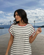 Stylisches Shirt mit überschnittener Schulter & Glitzer-Print – Ein Sommer Must-have
