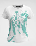 T-Shirt Weiß mit Türkis-Print & Strass – Stylisches Fashion Statement für jeden Tag