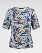 Damen T-Shirt mit Allover-Print – Maritimes Muster in Blau & Beige