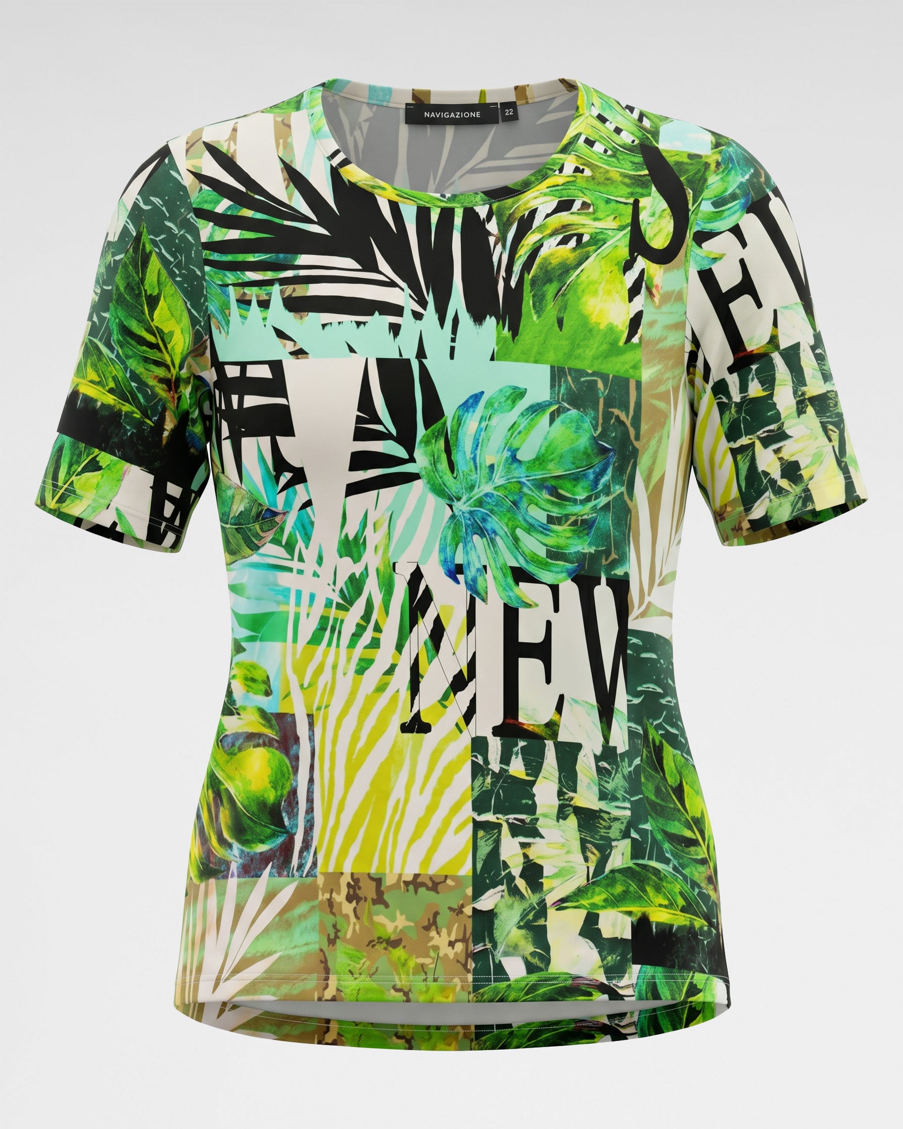 Shirt mit Tropical-Patchwork – Modernes Printshirt in Grün-Multicolor