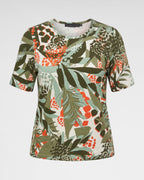 Shirt mit Tropical-Print – Sommerliches Kurzarmshirt in Khaki-Coral