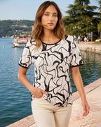 Stylisches Damen-Shirt mit abstraktem Wellenmuster & Strass-Verzierung