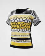 T-Shirt mit Allover-Print – Modisches Kurzarmshirt in Gelb, Schwarz & Weiß