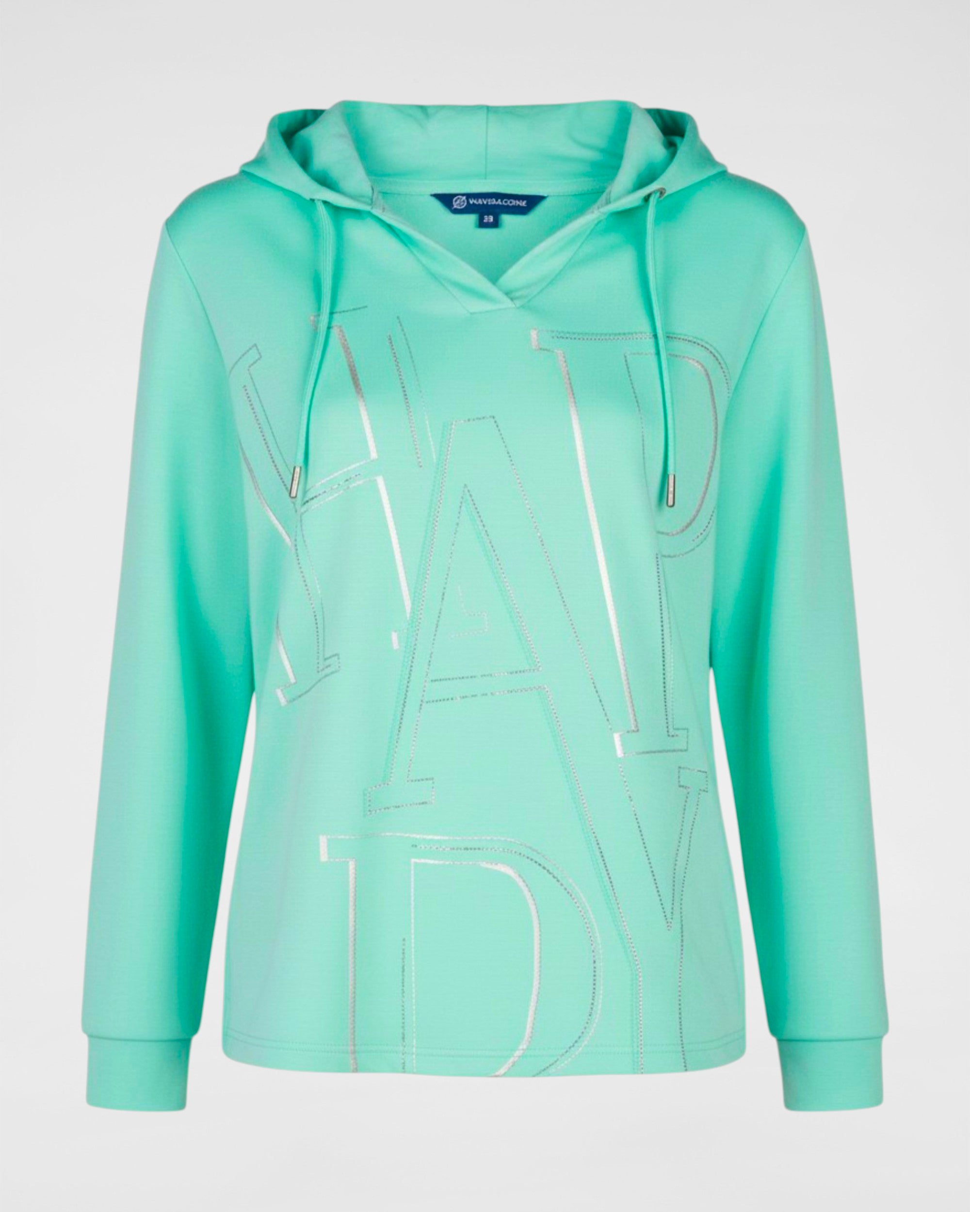 Hoodie mit Silverprint & Strass – leichter Übergangssweater