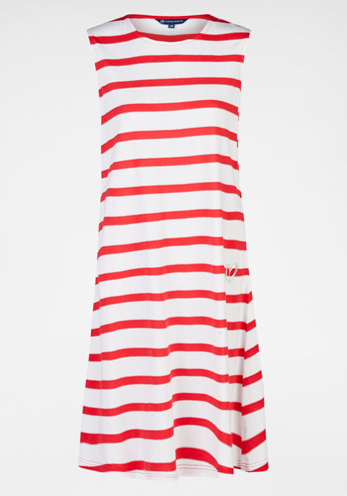 💚🤍❤️ Gestreiftes Sommerkleid „Marina“ – Ärmelloses Jerseykleid in Weiß/Rot