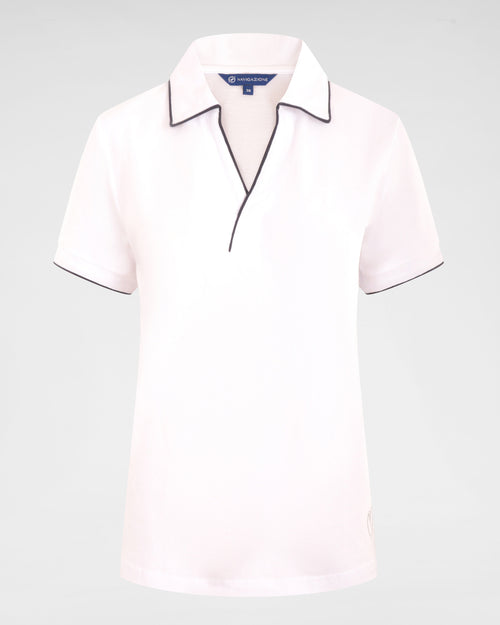 Polo Weiß  – V-Ausschnitt & Liebevolles Herz Detail