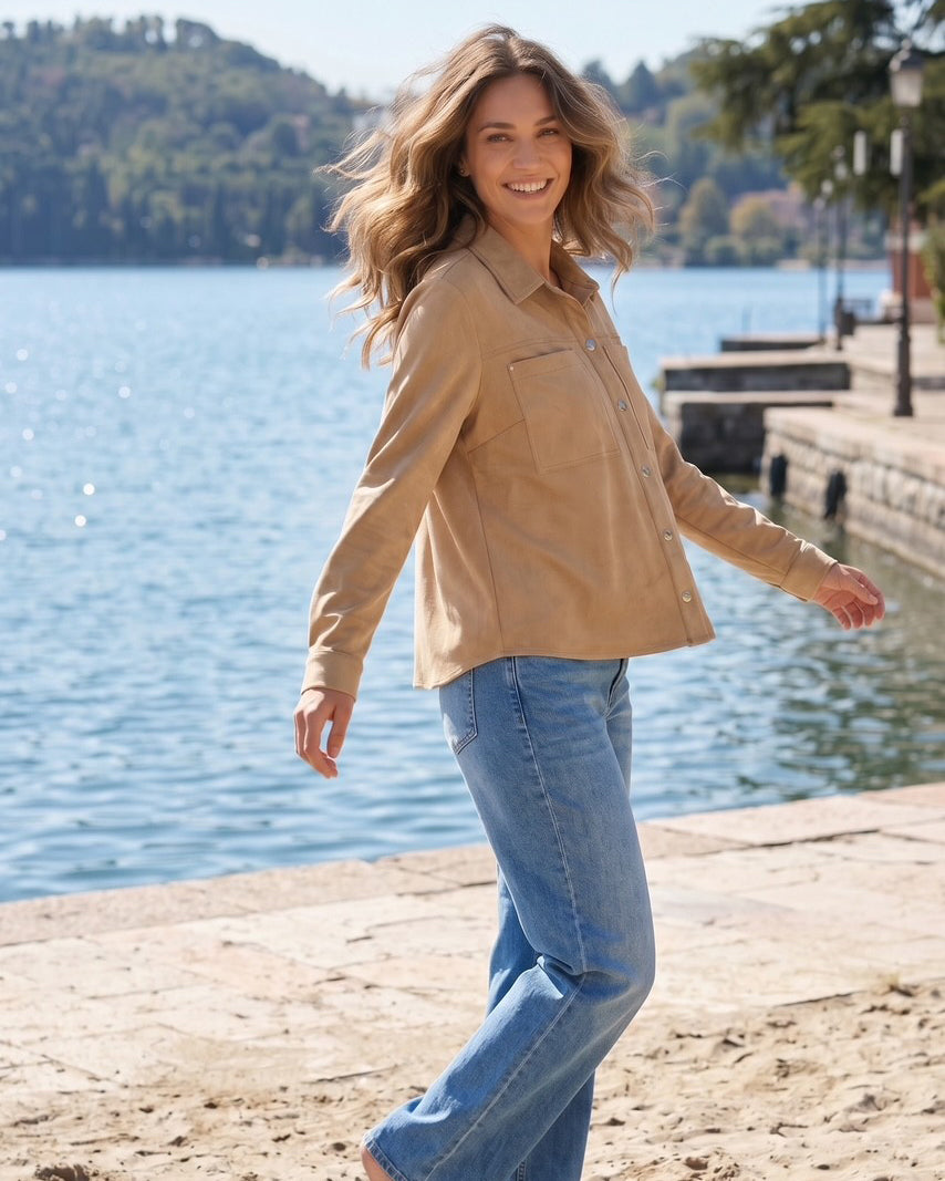 Overshirt „Desert Suede“ – Sandfarbenes Overshirt in softem Wildlederimitat