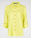 Sommerliche STRETCH Leinenbluse zum Krempeln in Gelb 💛