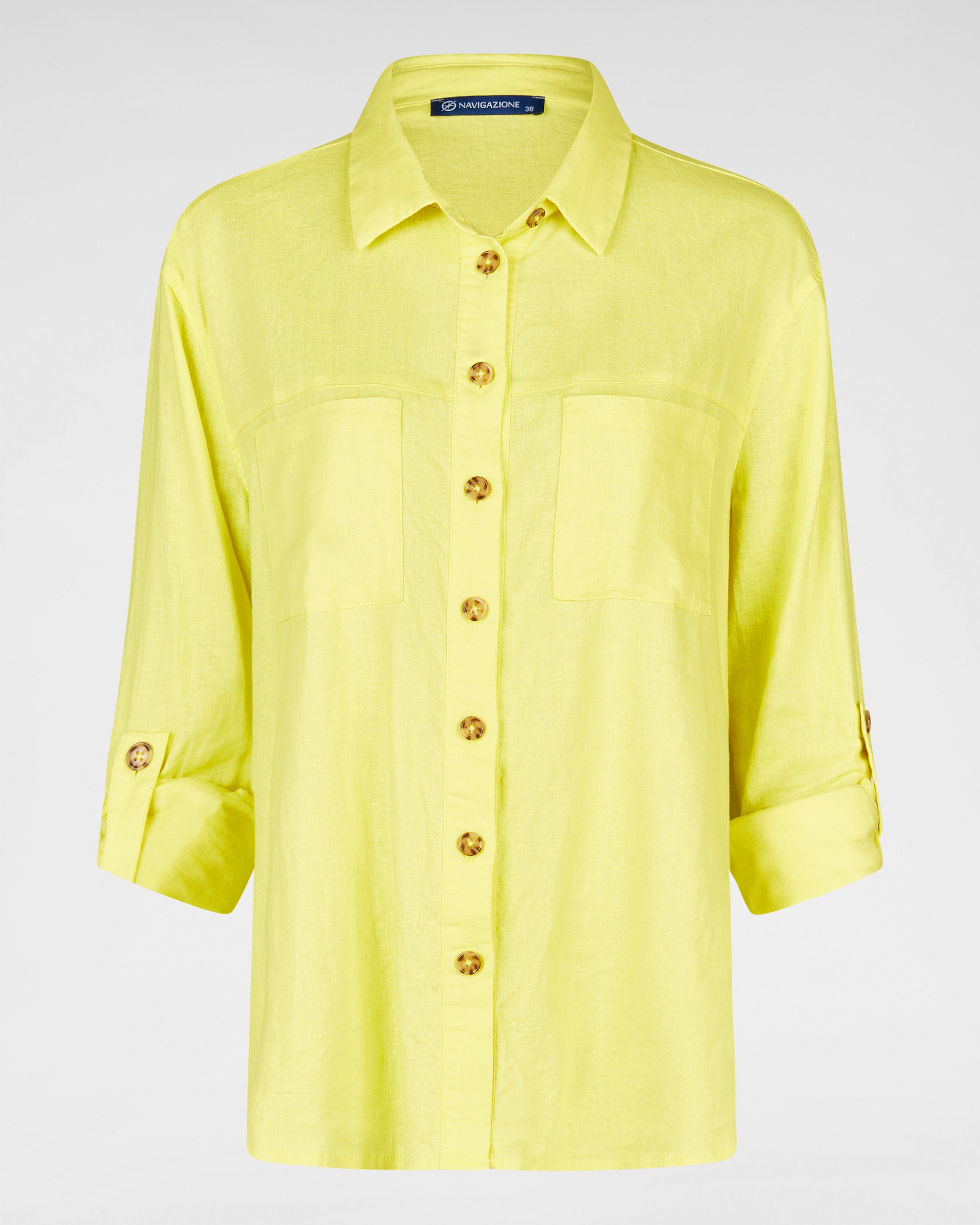 Sommerliche STRETCH Leinenbluse zum Krempeln in Gelb 💛