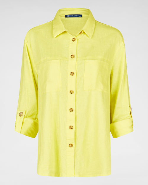 Sommerliche STRETCH Leinenbluse zum Krempeln in Gelb 💛