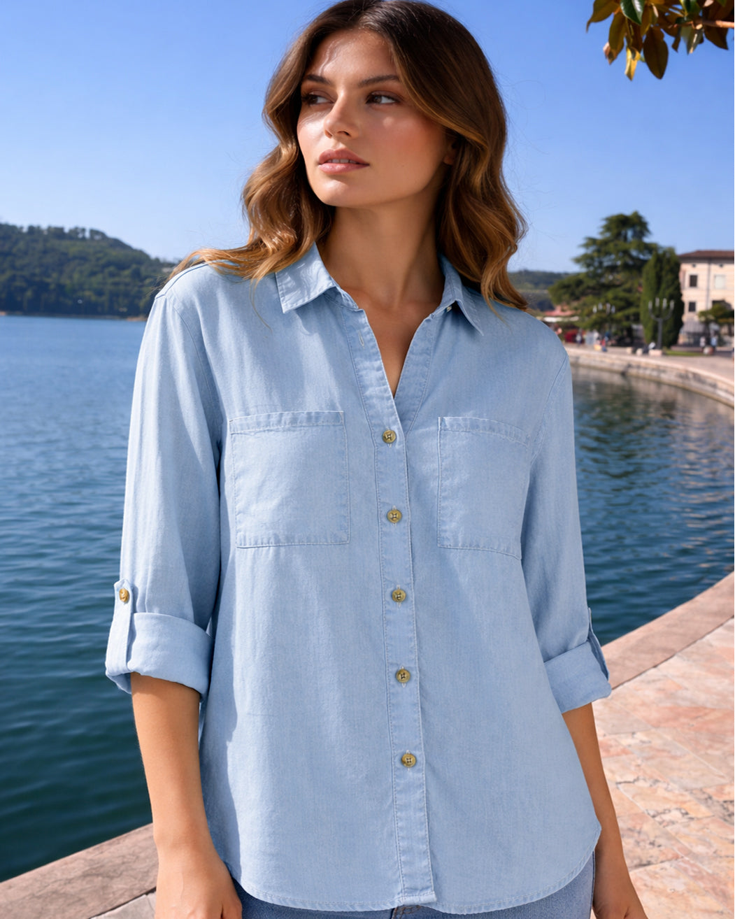 💙Bluse zum Krempeln – Lässiger Denim-Look💙