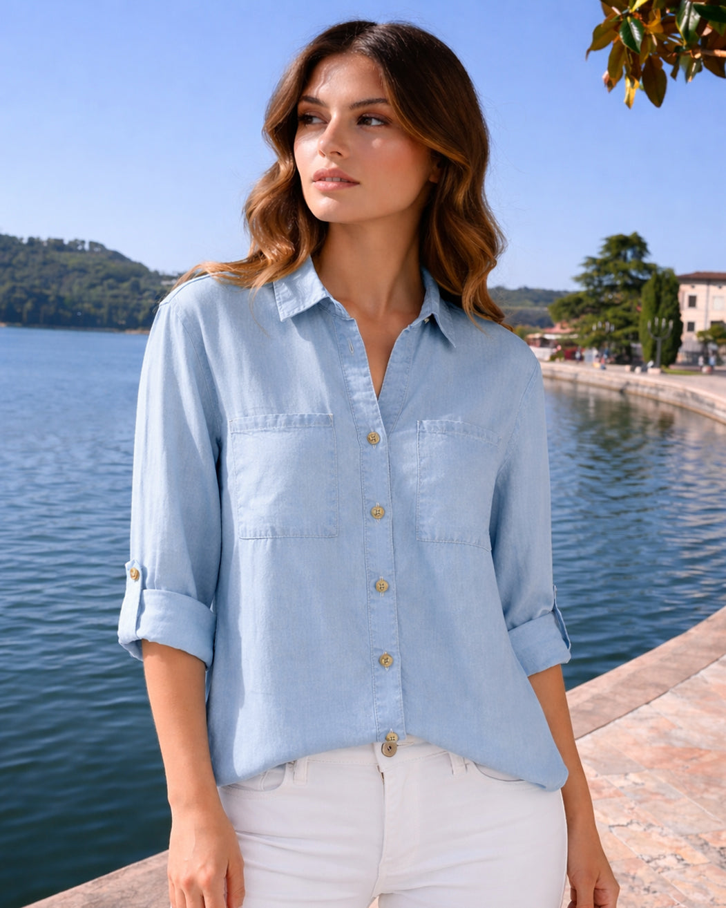 💙Bluse zum Krempeln – Lässiger Denim-Look💙