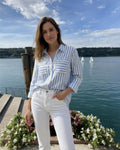 Bluse gestreift Weiß/Sky – 1/1 Arm zum Krempeln