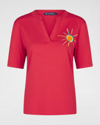 Tunika 1/2 Arm – Hochelastische Blusenware mit bunter Sonnenstickerei