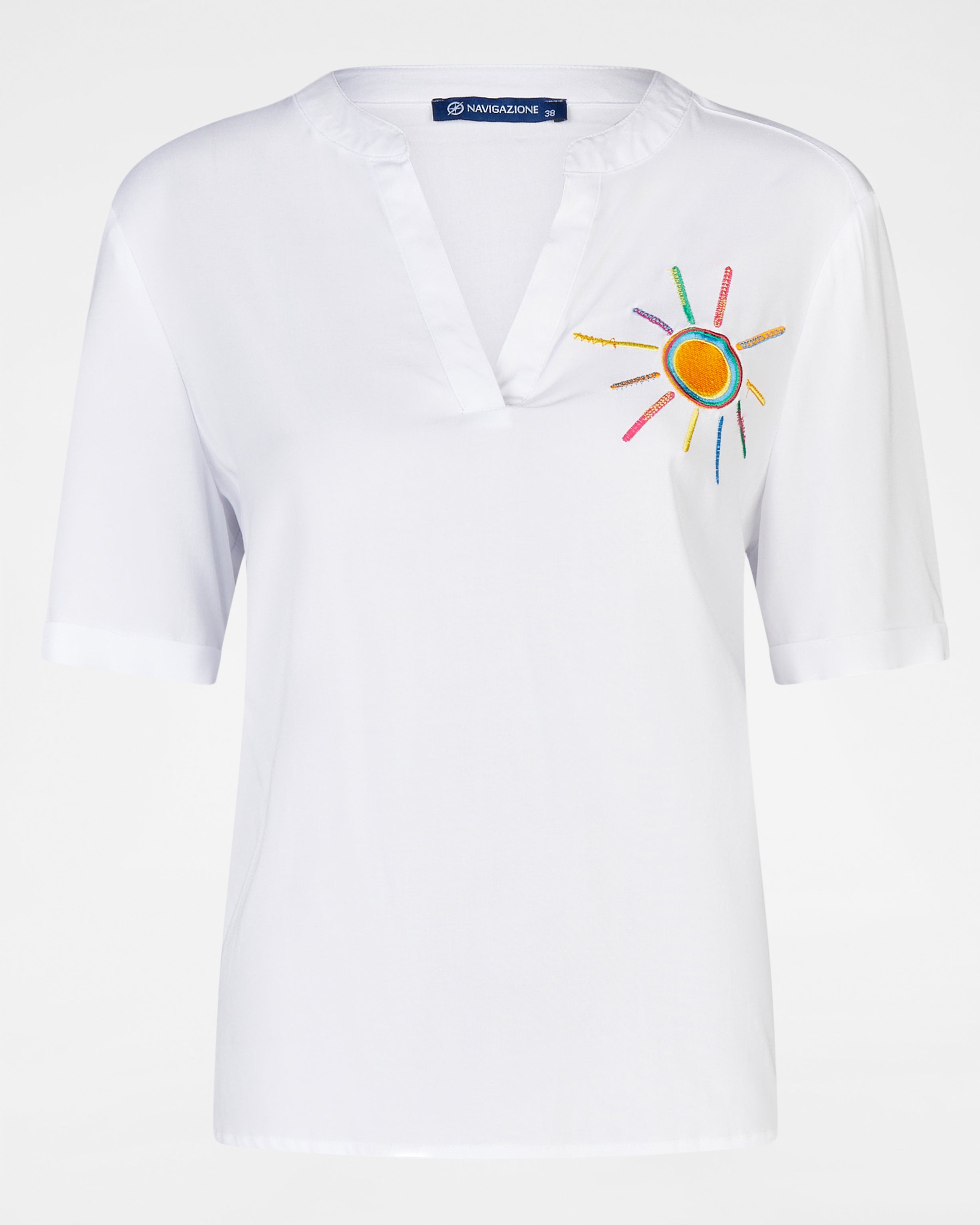 Tunika 1/2 Arm – Hochelastische Blusenware mit bunter Sonnenstickerei