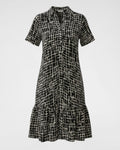 Schwarz-Weißes Hemdblusenkleid mit grafischem Muster – Modern & vielseitig