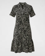 Schwarz-Weißes Hemdblusenkleid mit grafischem Muster – Modern & vielseitig