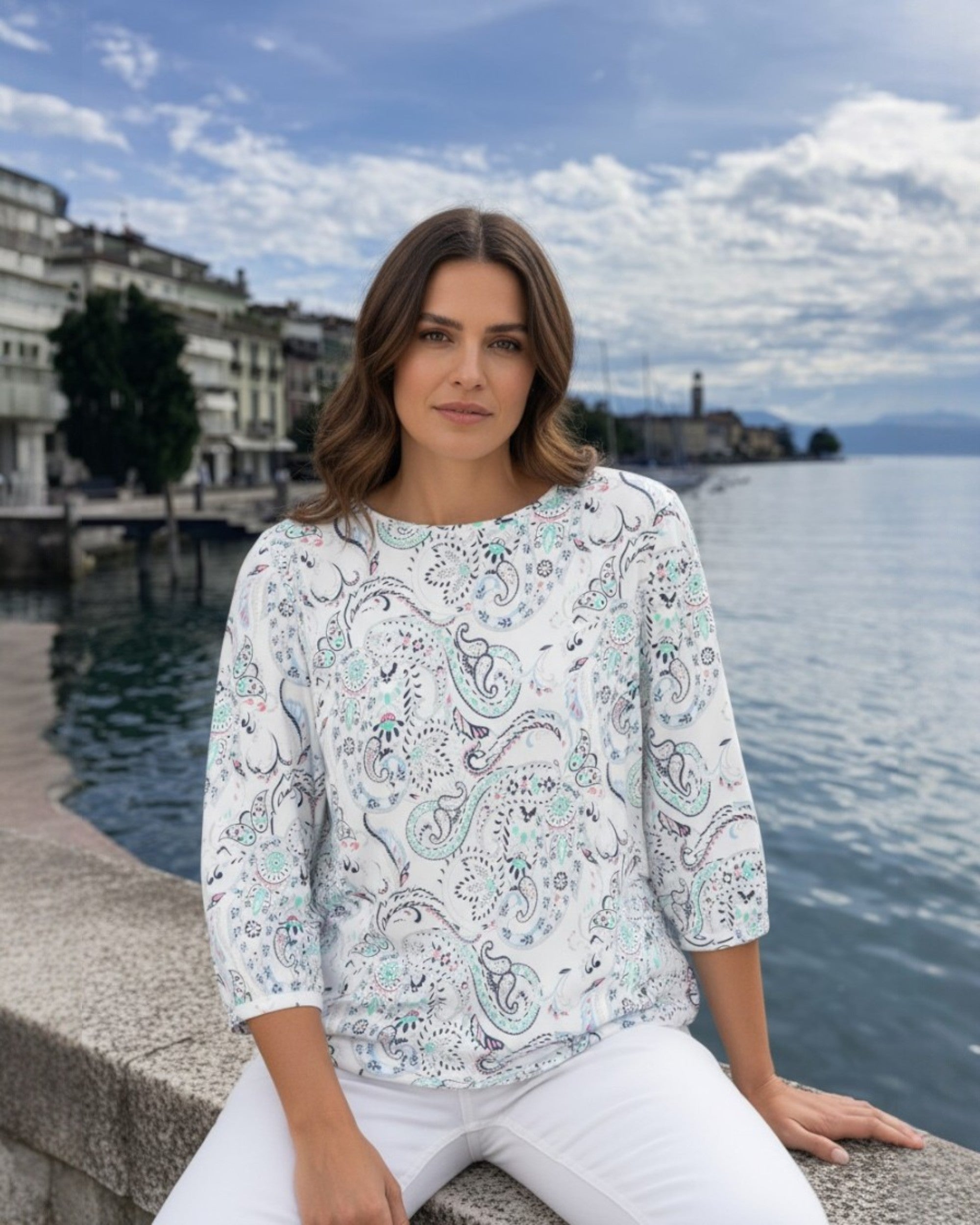 Tunika 3/4 Arm in wertiger Viskose STRETCH Ware – Elegant & Vielseitig in weiß