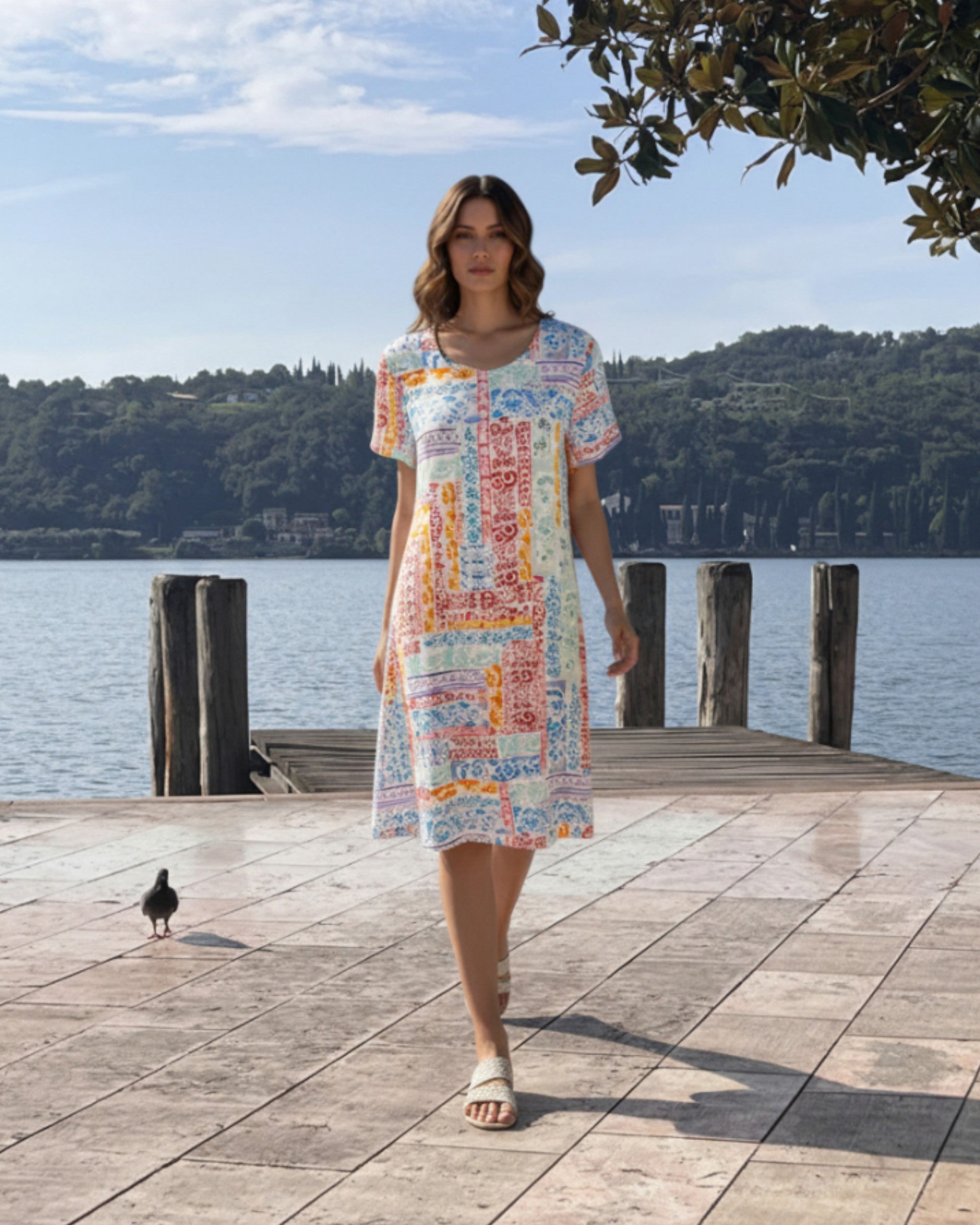 Elegantes Damenkleid mit 1/2-Arm und Seitennahttaschen – Leichte Viskose