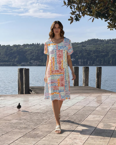 Knielanges Kleid mit Rundhals und Halbarm