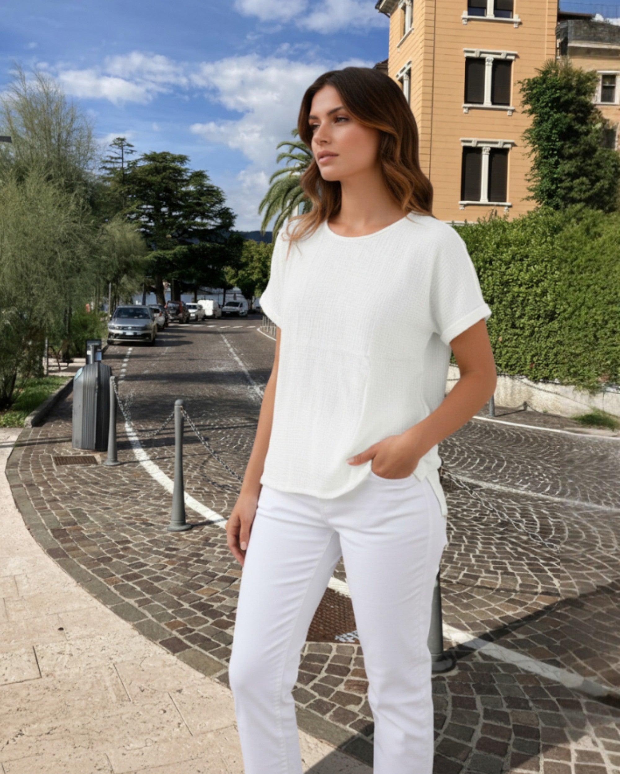 Tunika 1/2 Arm weiß – Leichte Musselinware für jeden Tag