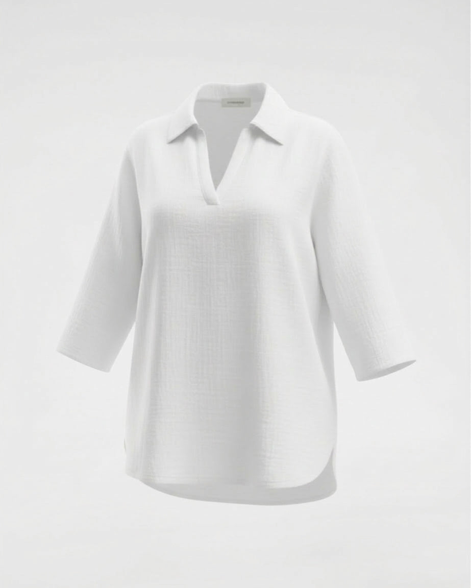 Tunika 3/4 Arm Weiß – Leichte Musselinware zum Krempeln