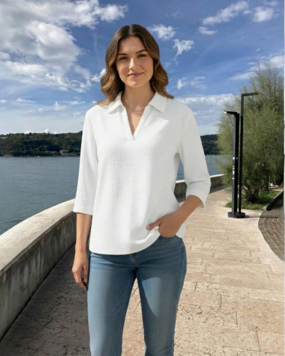 Tunika 3/4 Arm Weiß – Leichte Musselinware zum Krempeln