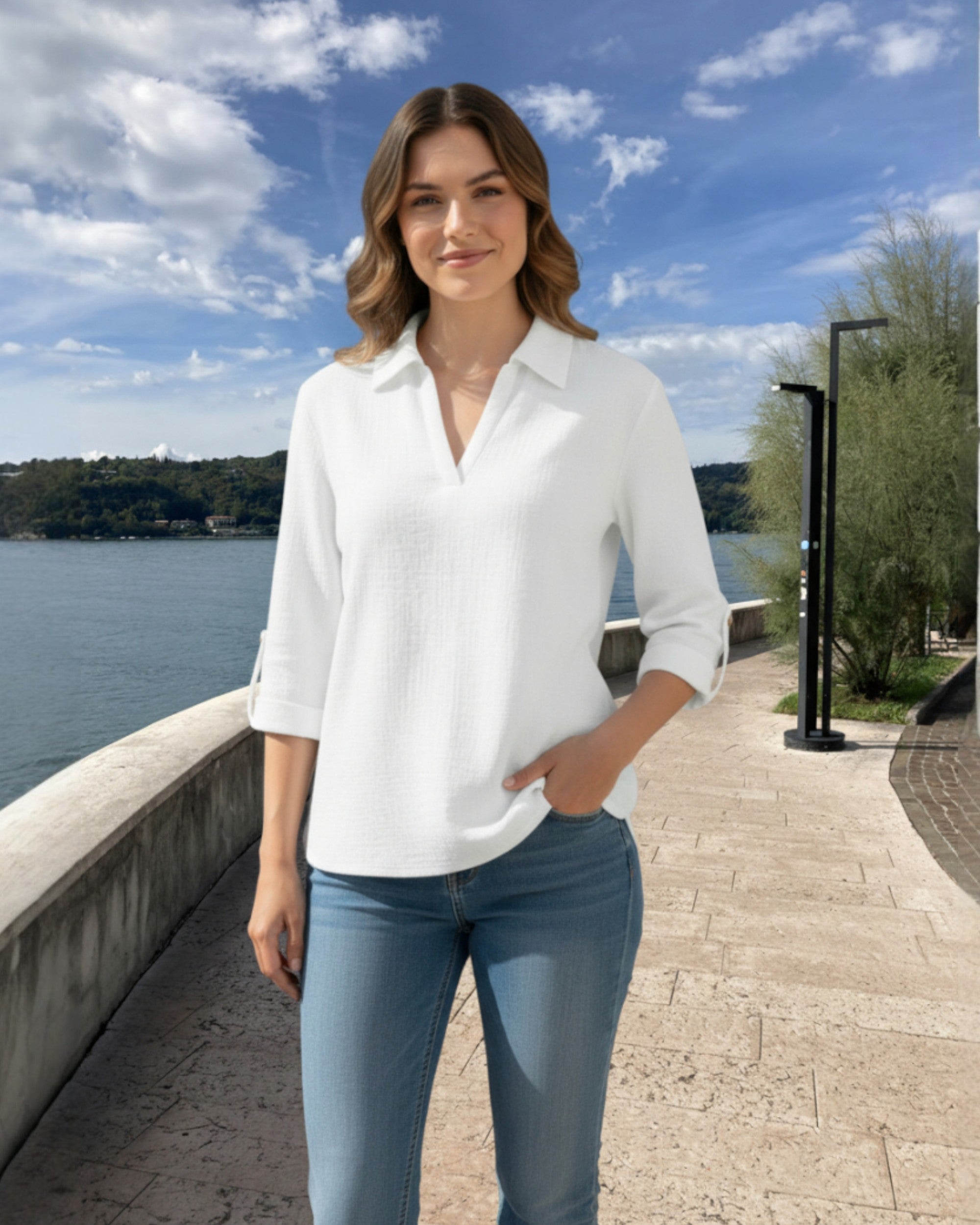 Tunika 3/4 Arm Weiß – Leichte Musselinware zum Krempeln