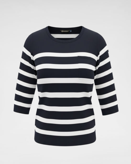 Maritimer Streifenpullover „Atlantic“ – Leichter Übergangspulli mit 3/4 Arm in Navy/Weiß