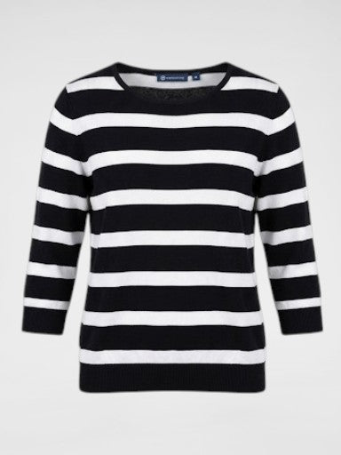 Maritimer Streifenpullover „Atlantic“ – Leichter Übergangspulli mit 3/4 Arm in Navy/Weiß