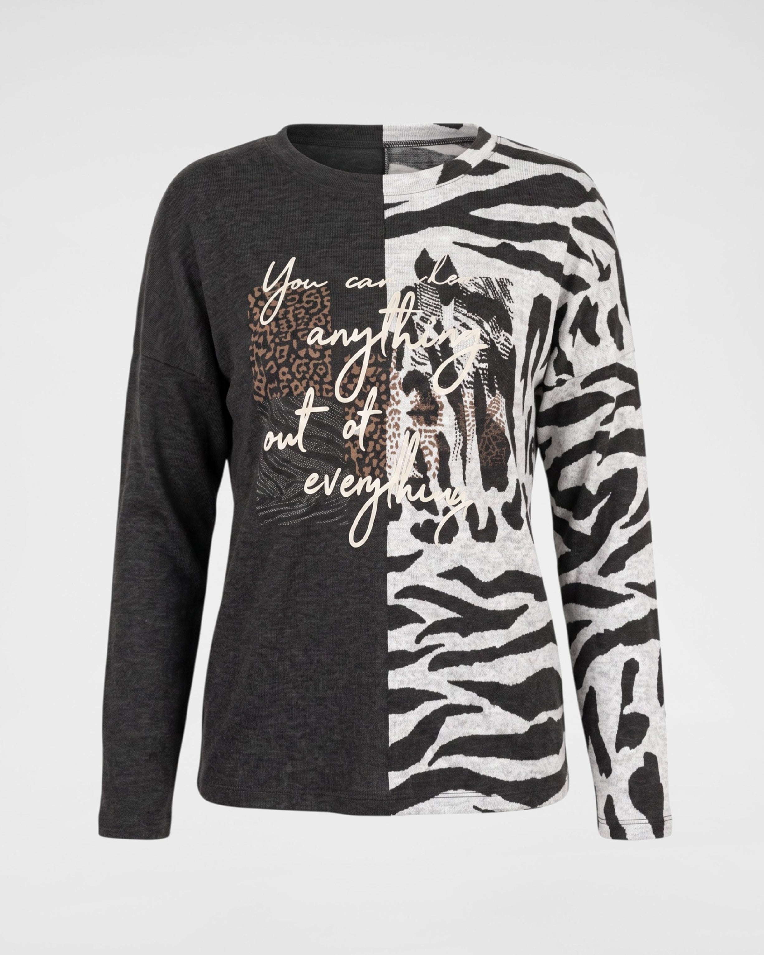 Pullover Half-&-Half mit Animal-Print