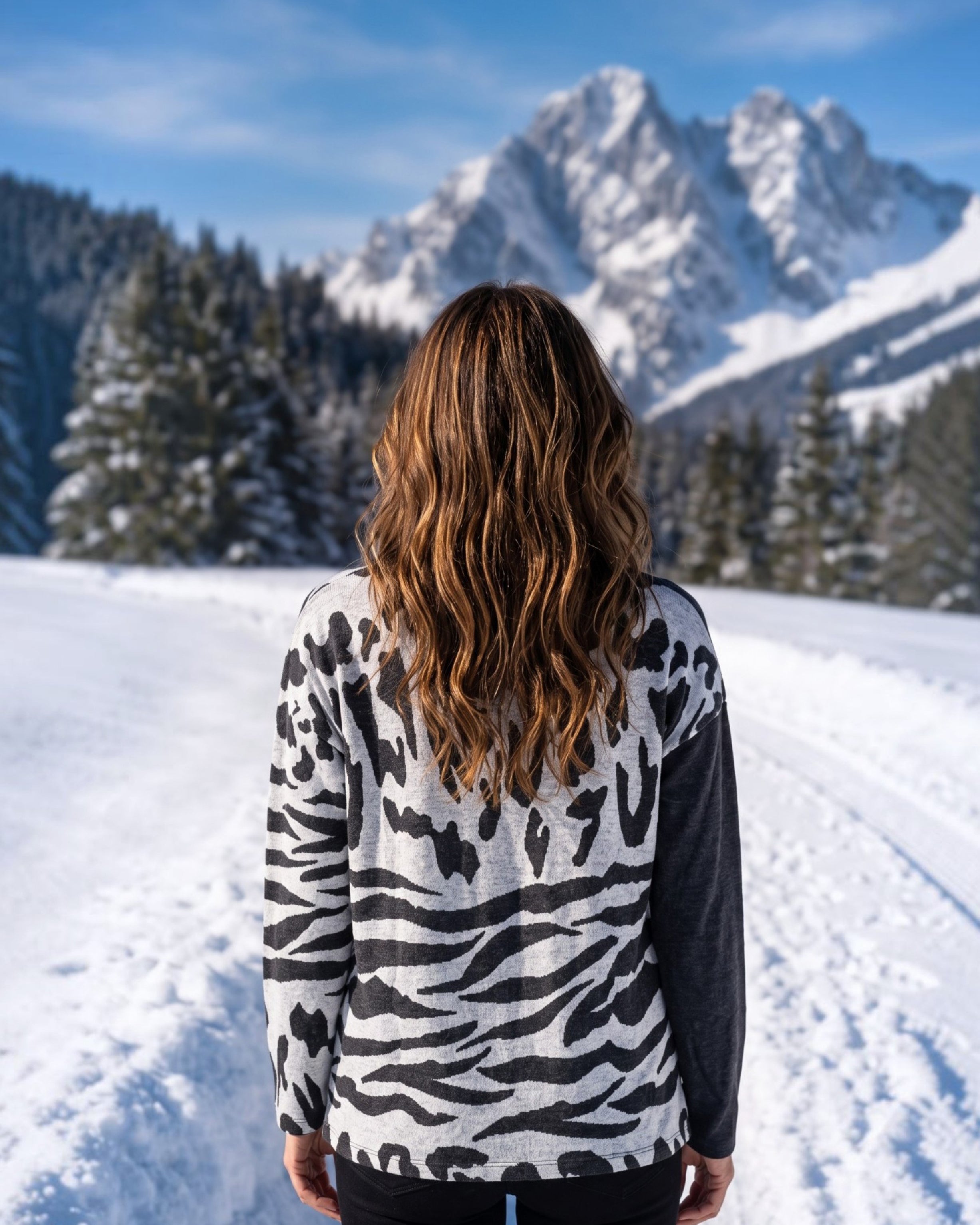 Pullover Half-&-Half mit Animal-Print