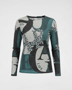 Langarmshirt mit Print & Leopard-Details