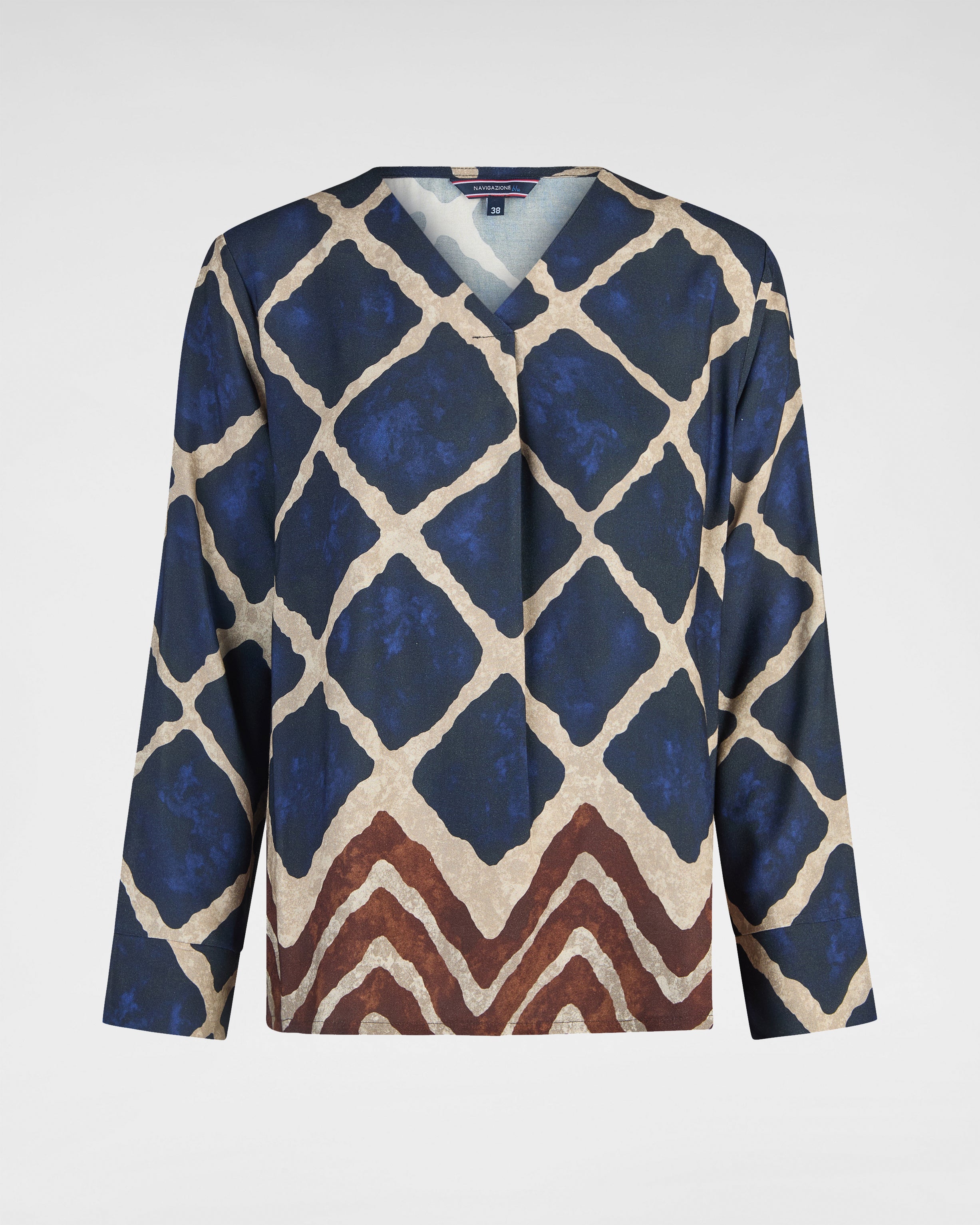 Elegante Muster-Bluse mit V-Ausschnitt