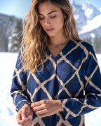 Elegante Muster-Bluse mit V-Ausschnitt