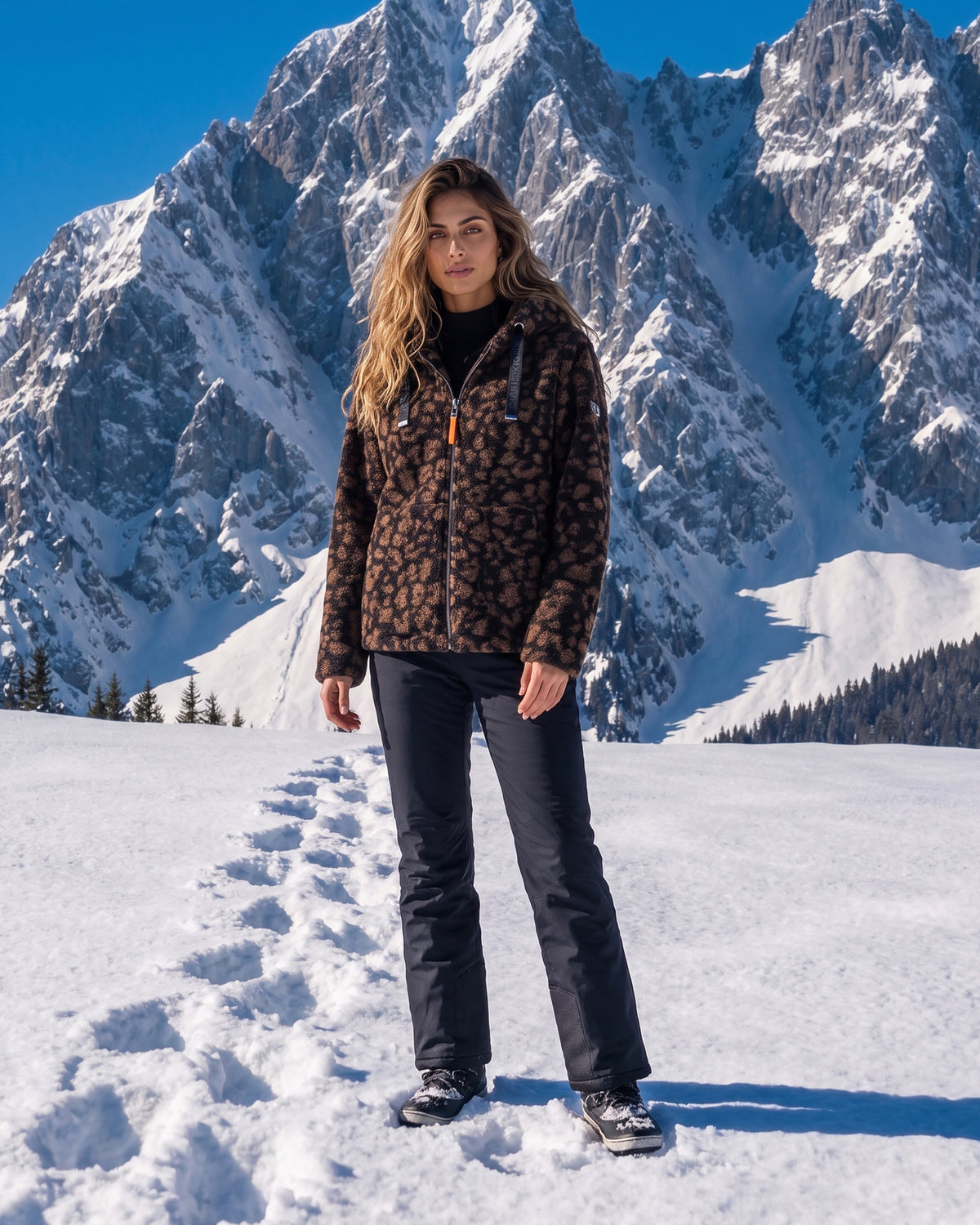 Teddyjacke mit Kapuze im Leo-Look schwarz/mokka