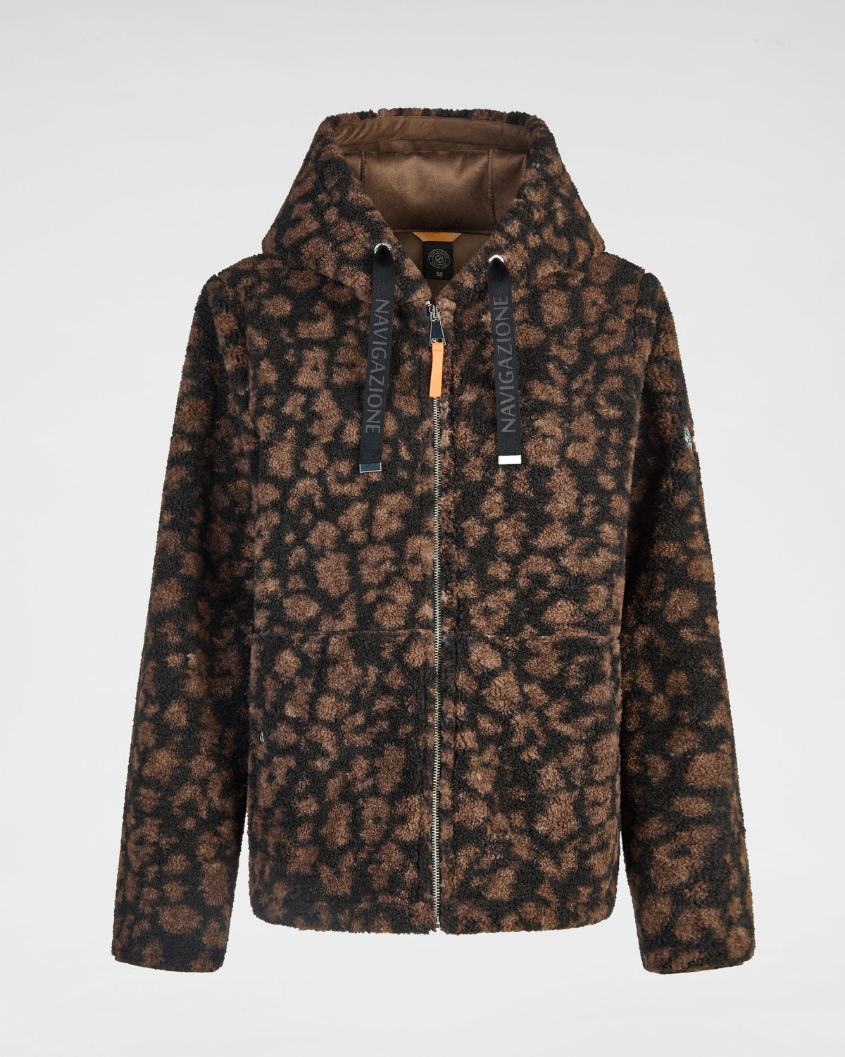 Teddyjacke mit Kapuze im Leo-Look schwarz/mokka