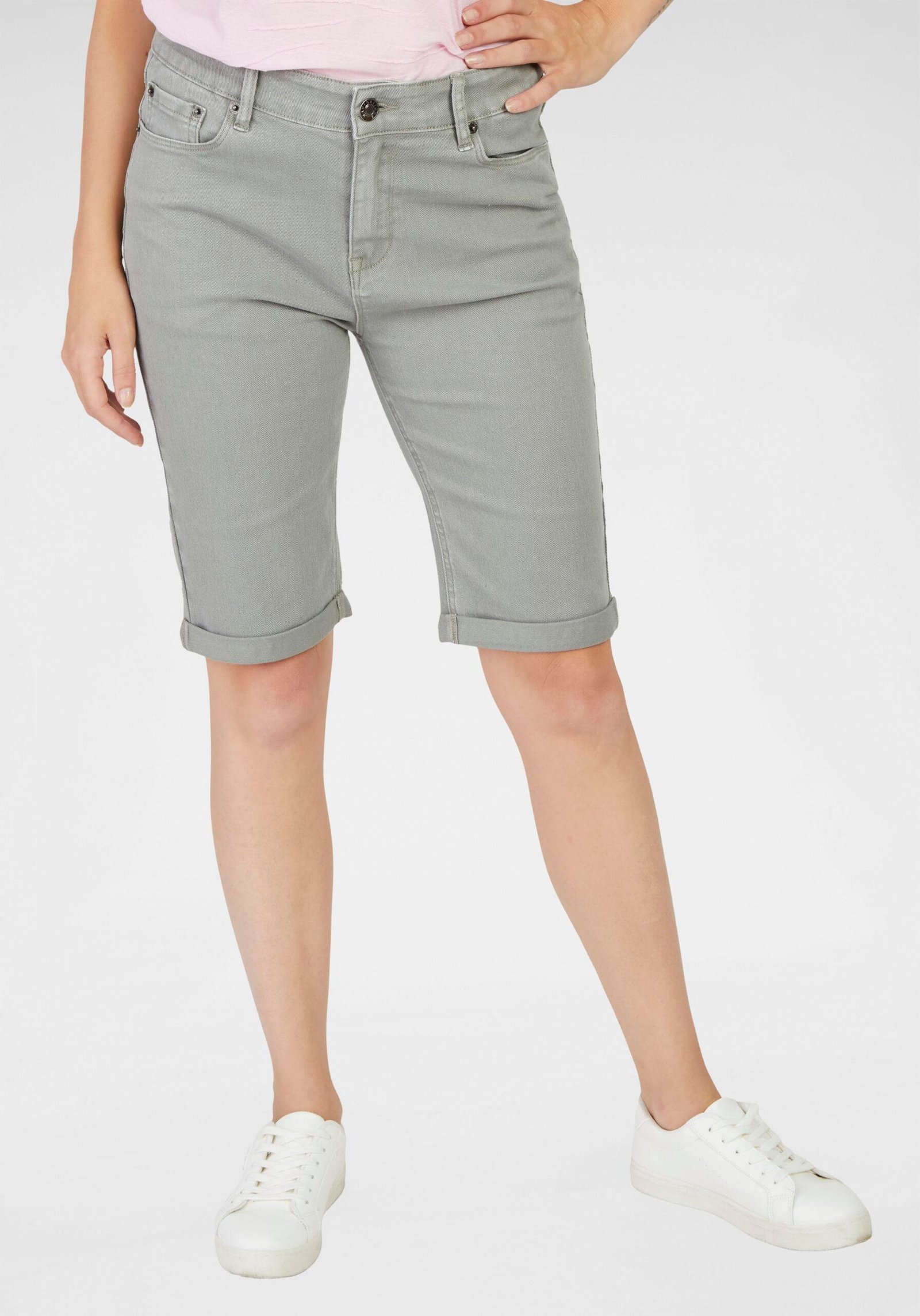 Damen Jeans-Bermuda mit Umschlag